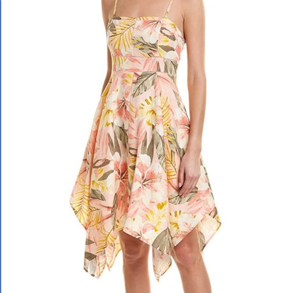 NWT Joie Phara Dusty Nude Floral Linen Handkerchief Dress Size 6